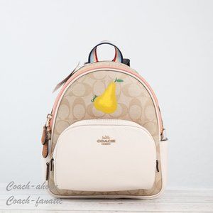 NWT Coach C8258 Mini Court Backpack In Signature Canvas With Pear